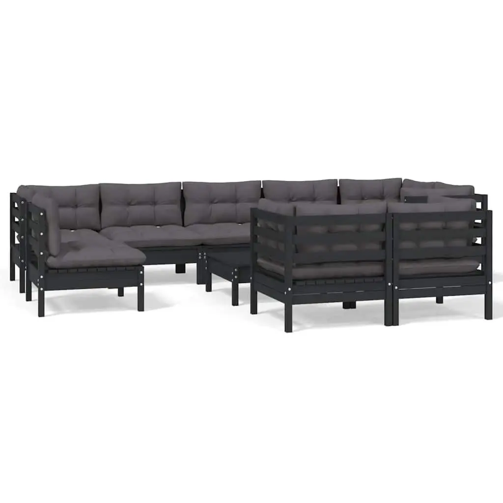 Garden Lounge Set 10 Piece Outdoor Furniture with Cushions Black Modular