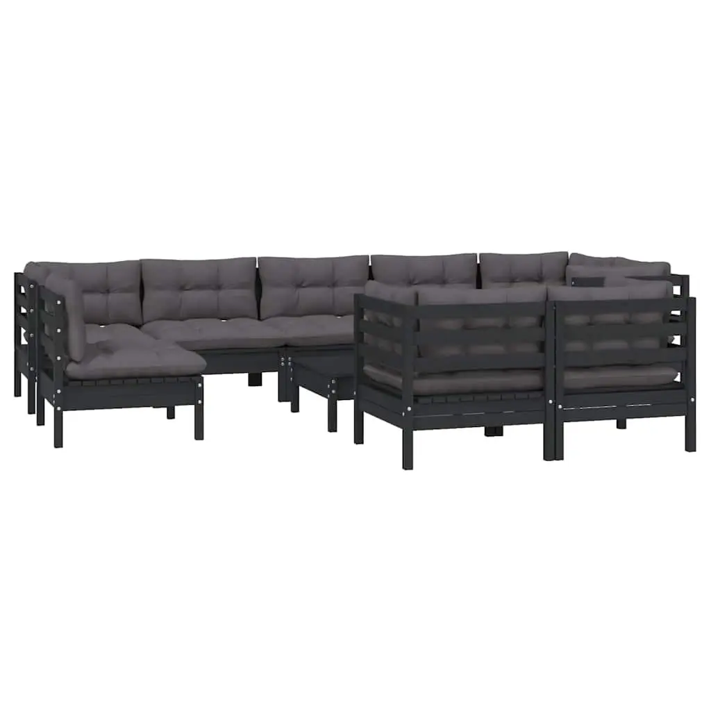 Garden Lounge Set 10 Piece Outdoor Furniture with Cushions Black Modular