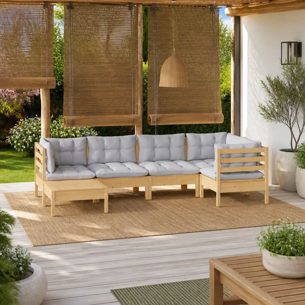 Garden Lounge Set Grey 6 Piece Outdoor Patio Furniture Modular Seating
