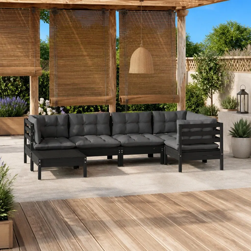 Garden Lounge Set Black 6 Piece Modular Sectional Sofa with Cushions