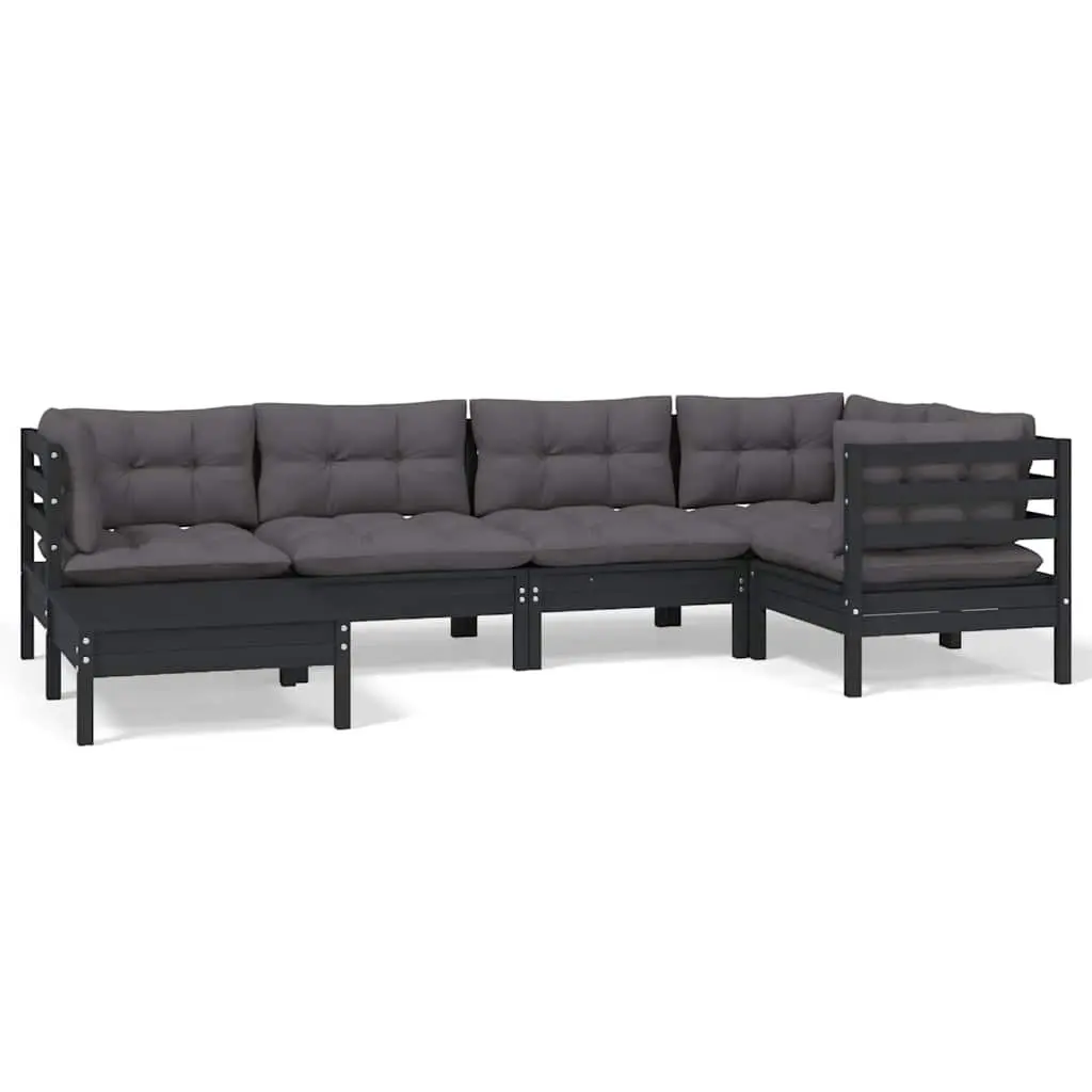 Garden Lounge Set Black 6 Piece Modular Sectional Sofa with Cushions