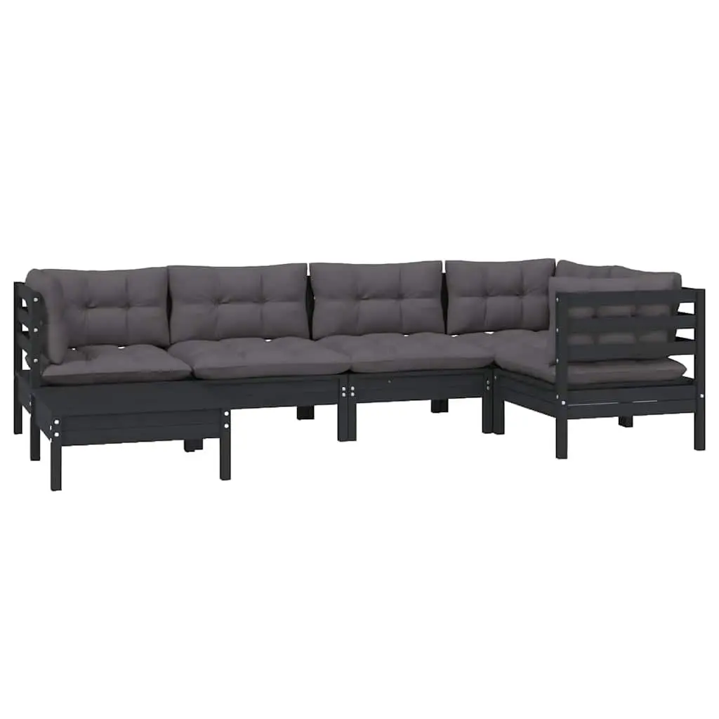 Garden Lounge Set Black 6 Piece Modular Sectional Sofa with Cushions