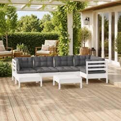 Garden Lounge Set 7 Piece Outdoor Patio Furniture White with Cushions Modular