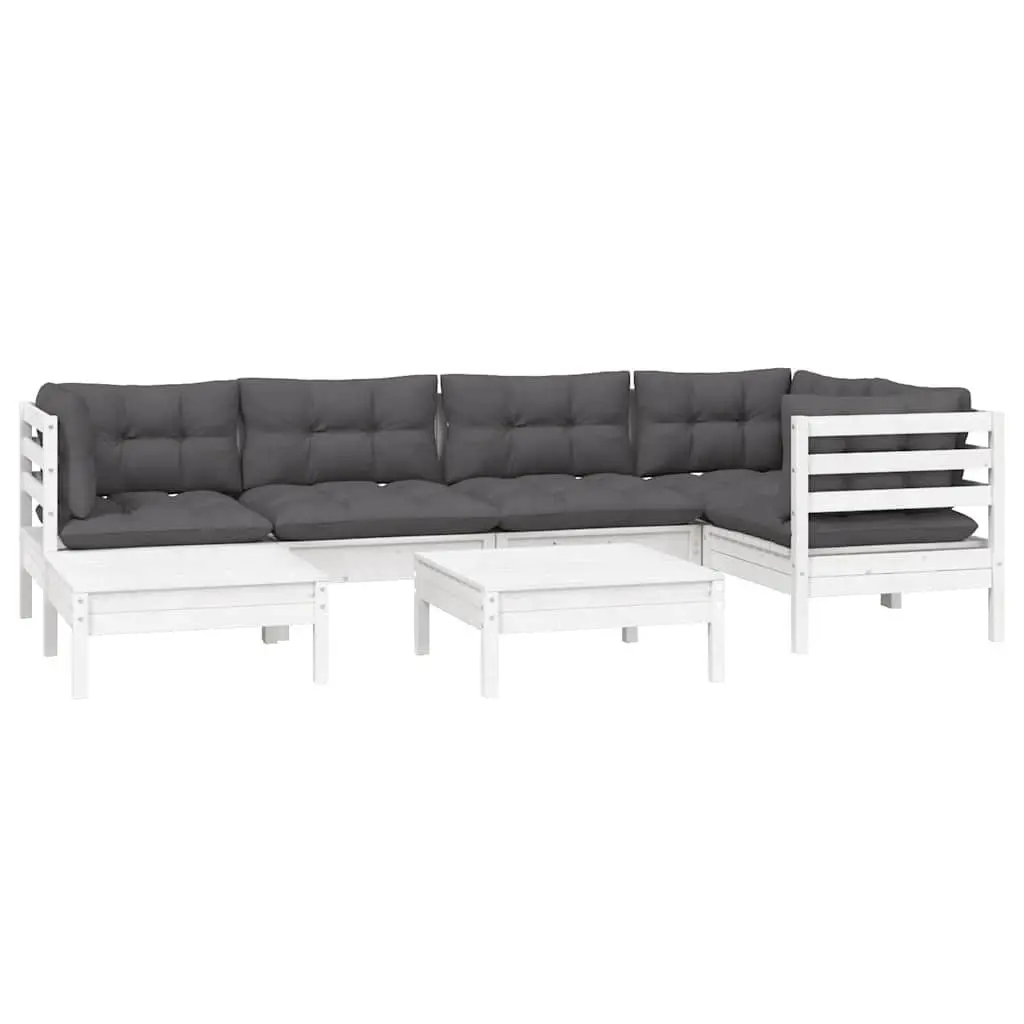 7 Piece Garden Lounge Set White Modular Outdoor Patio Furniture with Cushions
