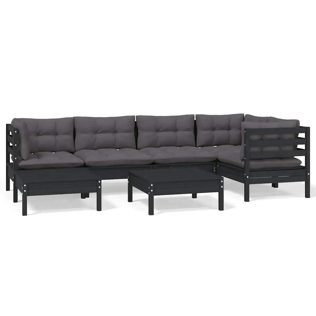 Garden Lounge Set 7 Piece Outdoor Patio Furniture Black with Cushions Modular