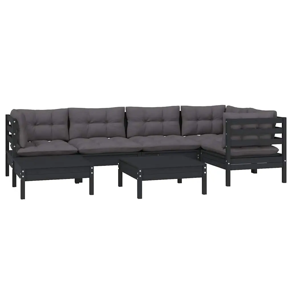 Garden Lounge Set 7 Piece Outdoor Patio Furniture Black with Cushions Modular