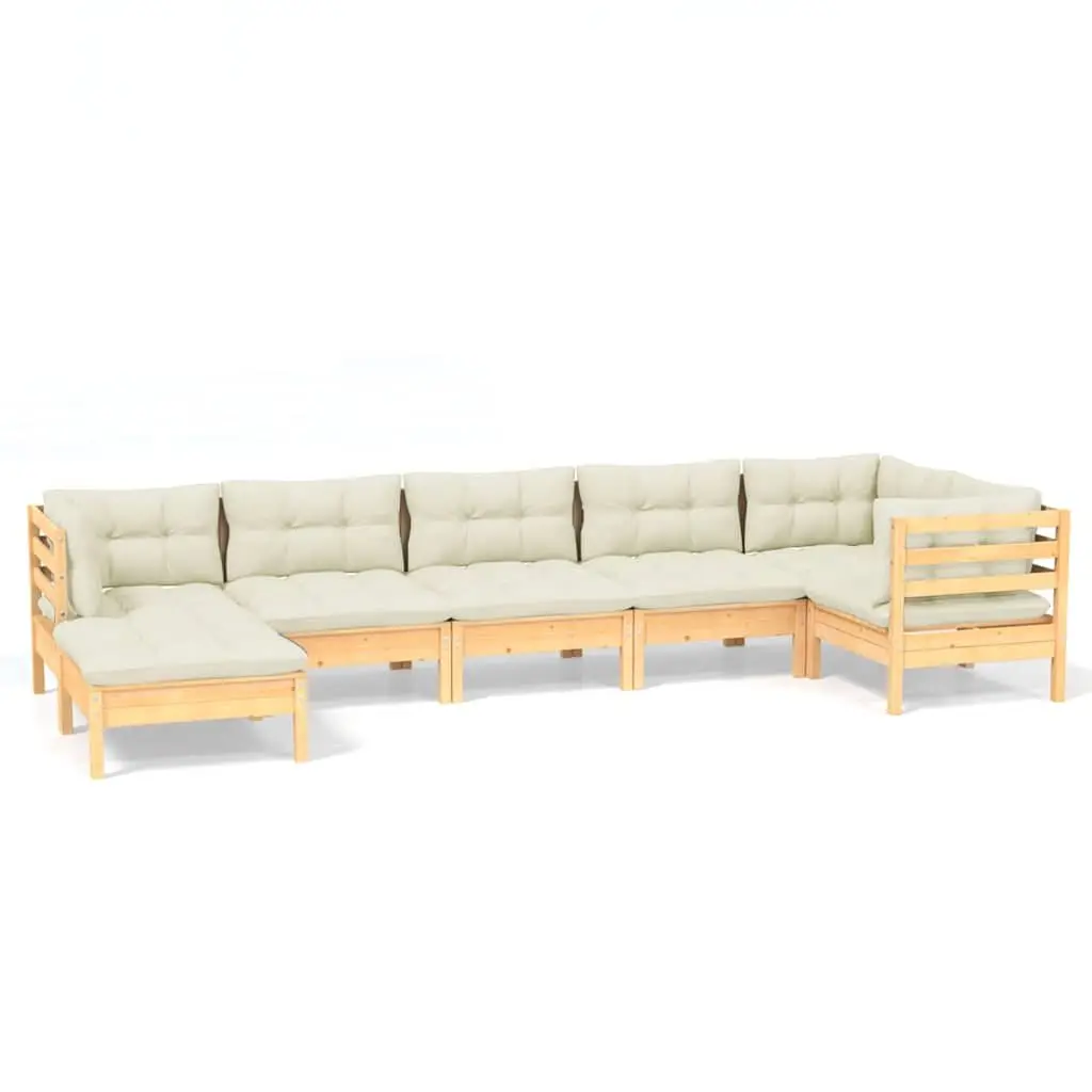7 Piece Garden Lounge Set Outdoor Patio Furniture with Cream Cushions Solid Wood