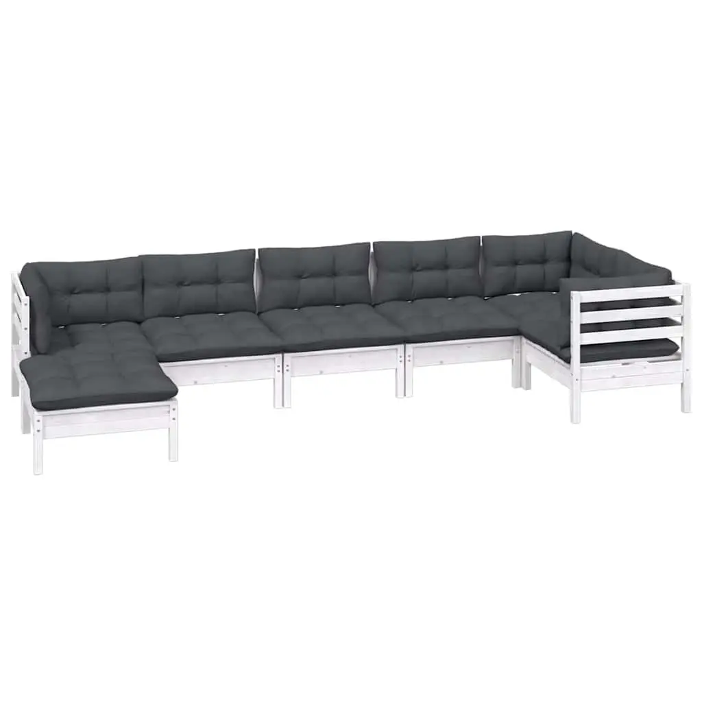 7 Piece Modular Garden Lounge Set White Solid Pinewood with Cushions Outdoor Patio Configuration