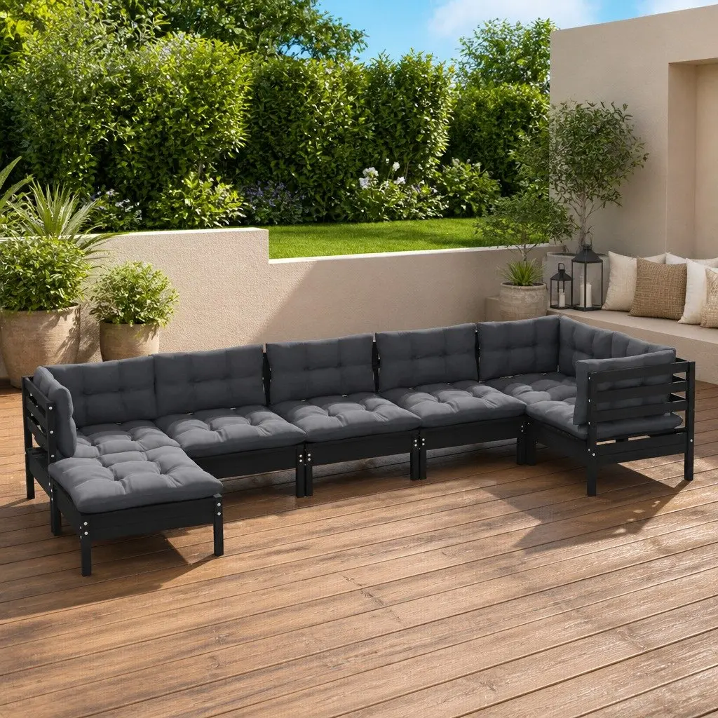 Garden Lounge Set 7 Piece Outdoor Patio Furniture Black Cushions Modular