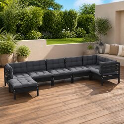 Compact 7 Piece Outdoor Lounge Set with Black Cushions
