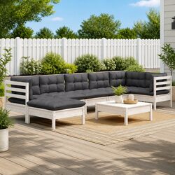 Concise Comfort: 8 Piece Pinewood Lounge Set with Cushions