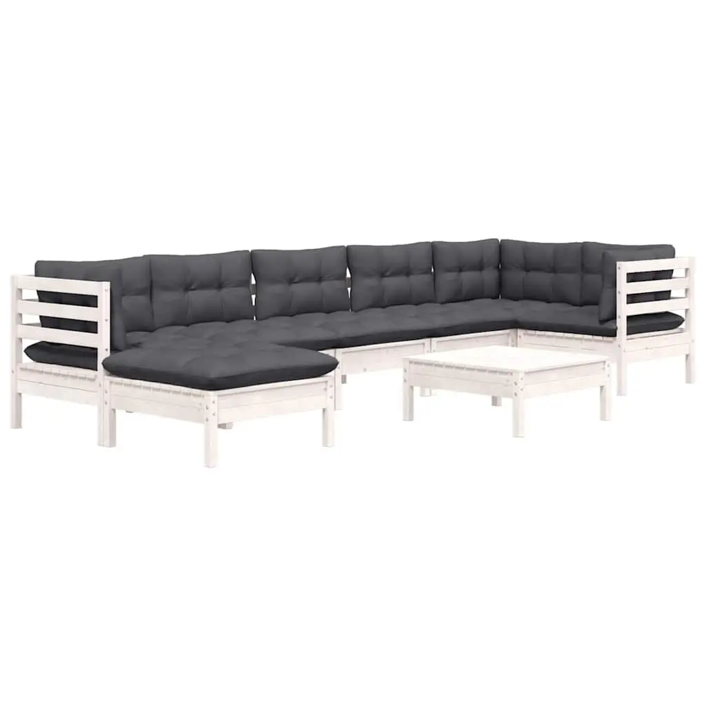 Garden Lounge Set 8 Piece Patio Furniture White Solid Pinewood with Cushions