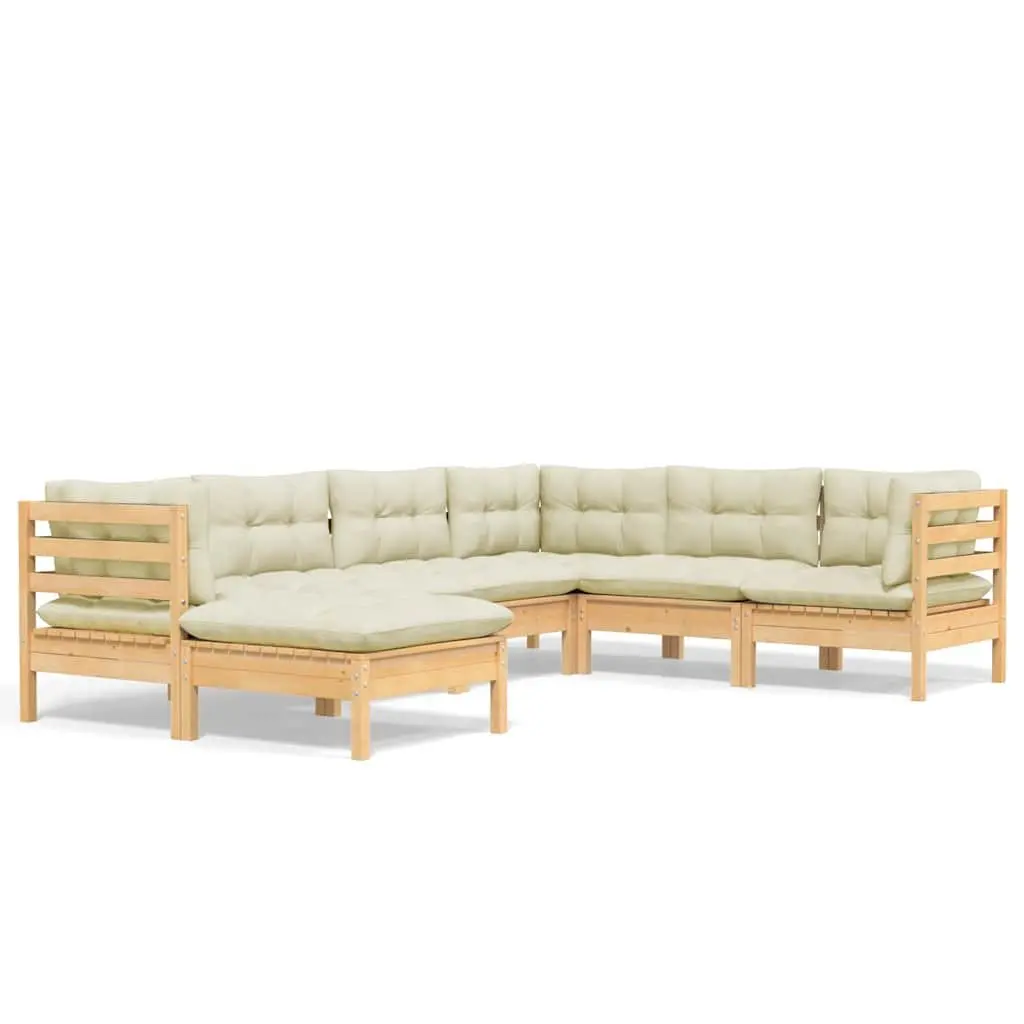 Garden Lounge Set Brown 7 Piece Modular Outdoor Furniture with Cream Cushions