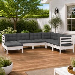 Garden Lounge Set 7 Piece Outdoor Patio Furniture White with Cushions Modular