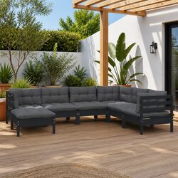 Garden Lounge Set 7 Piece Outdoor Patio Furniture with Cushions Black Solid Wood