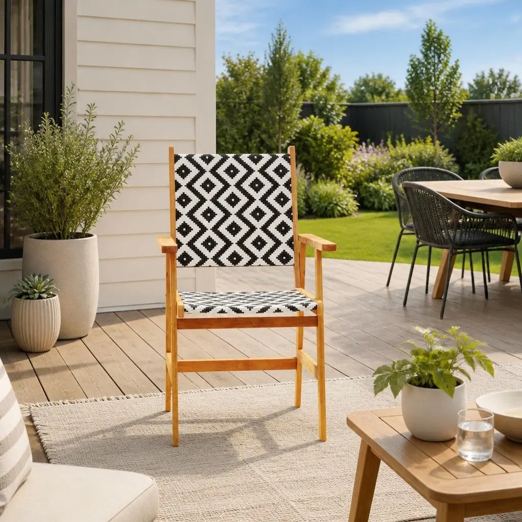 Garden Chairs Brown 6 Piece Solid Acacia Wood Outdoor Seating with Poly Rattan Backrest