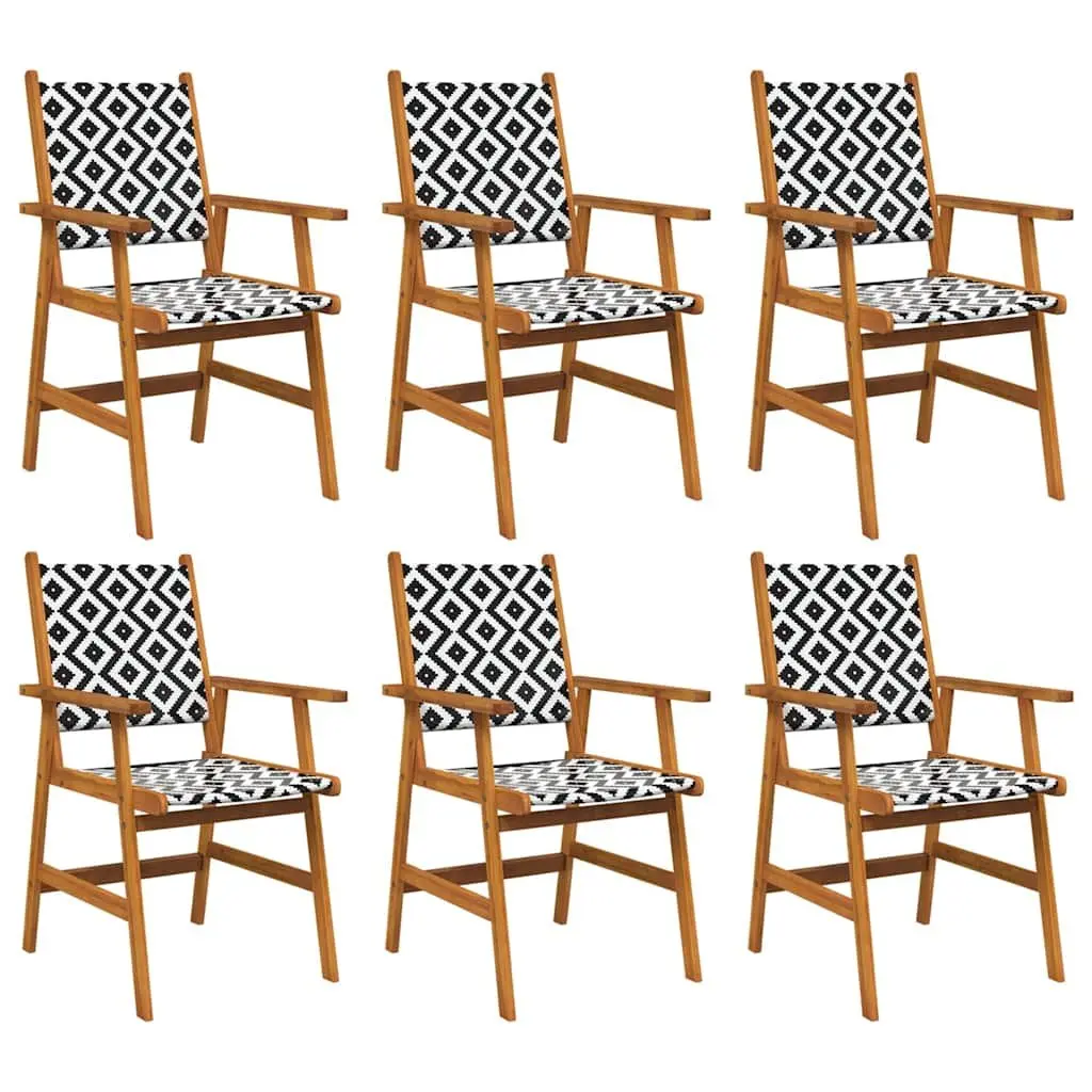 Garden Chairs Brown 6 Piece Solid Acacia Wood Outdoor Seating with Poly Rattan Backrest