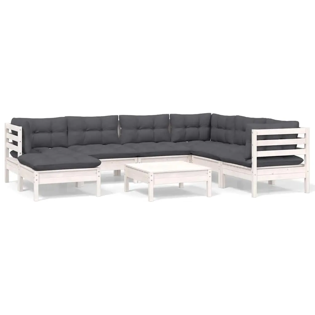 Garden Lounge Set 8 Piece Outdoor Patio Furniture White Cushions Modular Seating