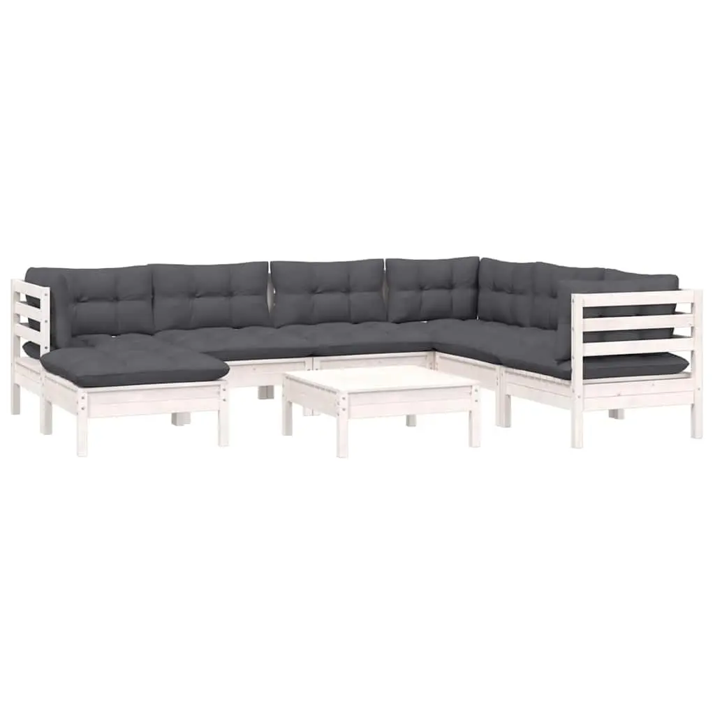 Garden Lounge Set 8 Piece Outdoor Patio Furniture White Cushions Modular Seating