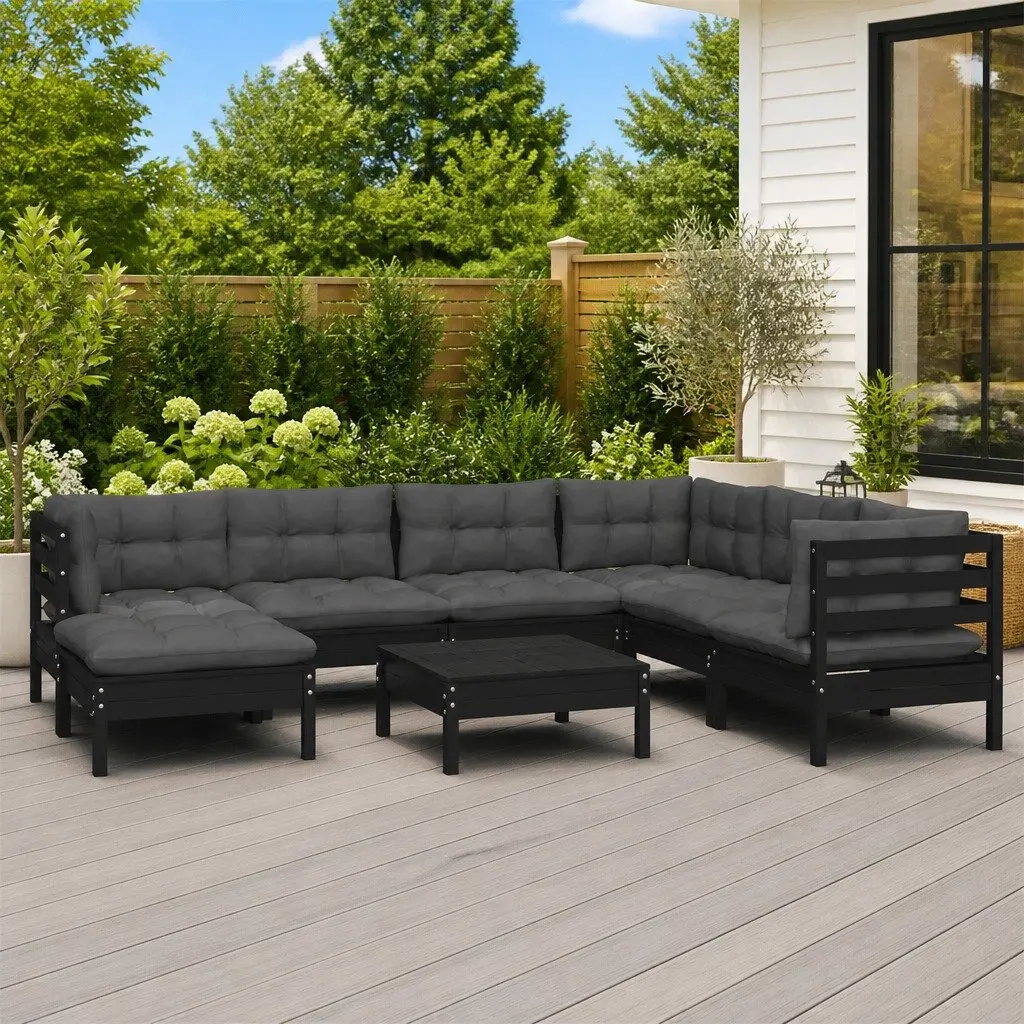 Garden Lounge Set Black 8 Piece Modular Outdoor Patio Furniture with Cushions