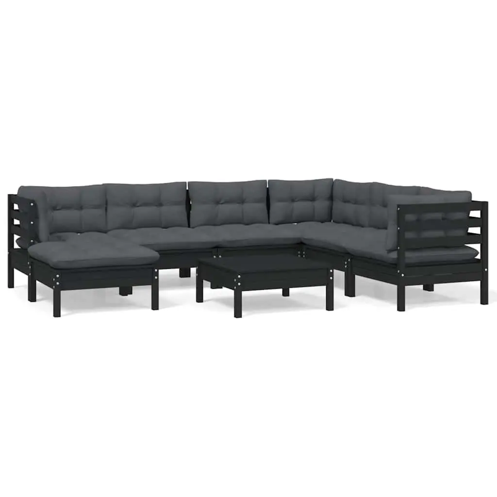 Garden Lounge Set Black 8 Piece Modular Outdoor Patio Furniture with Cushions