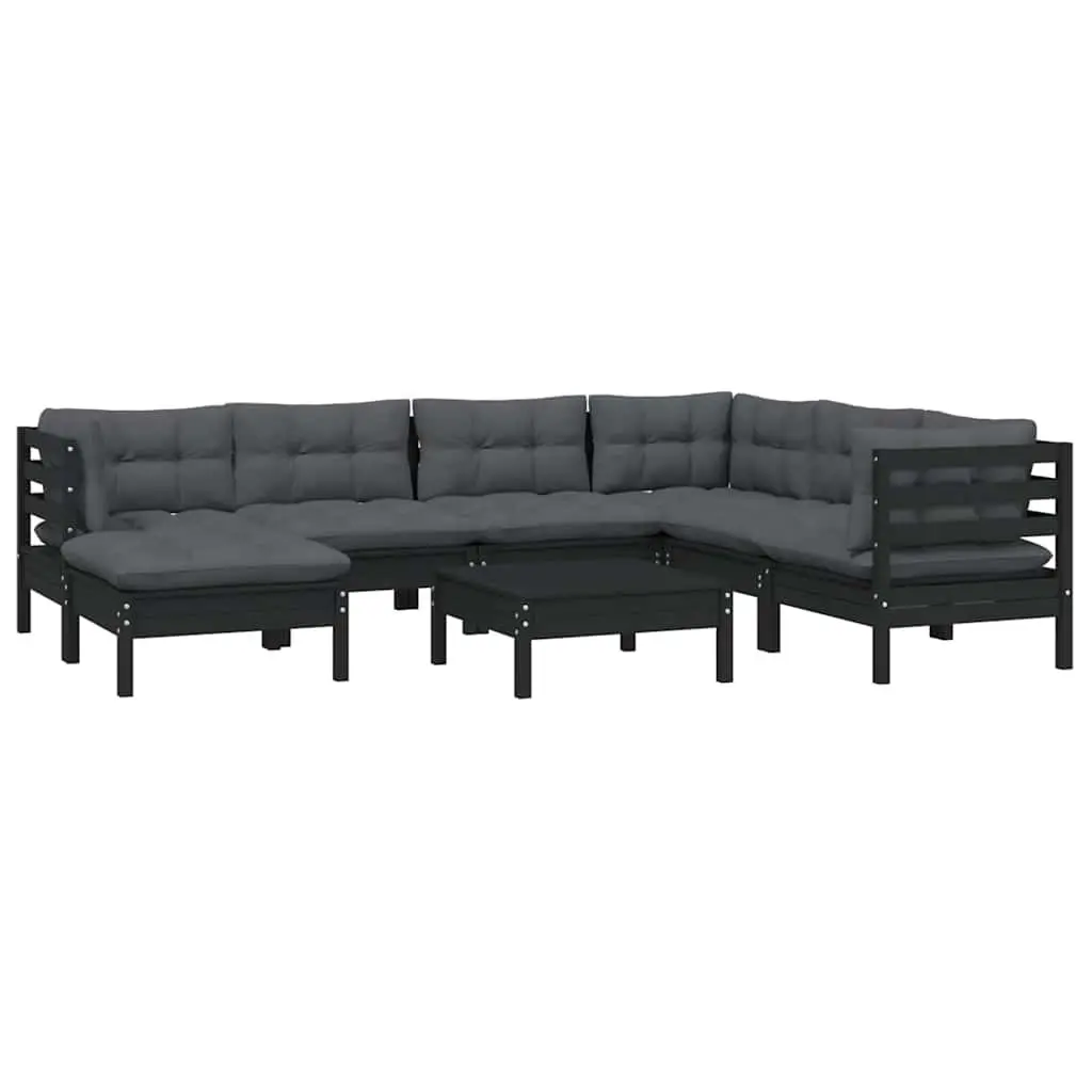 Garden Lounge Set Black 8 Piece Modular Outdoor Patio Furniture with Cushions