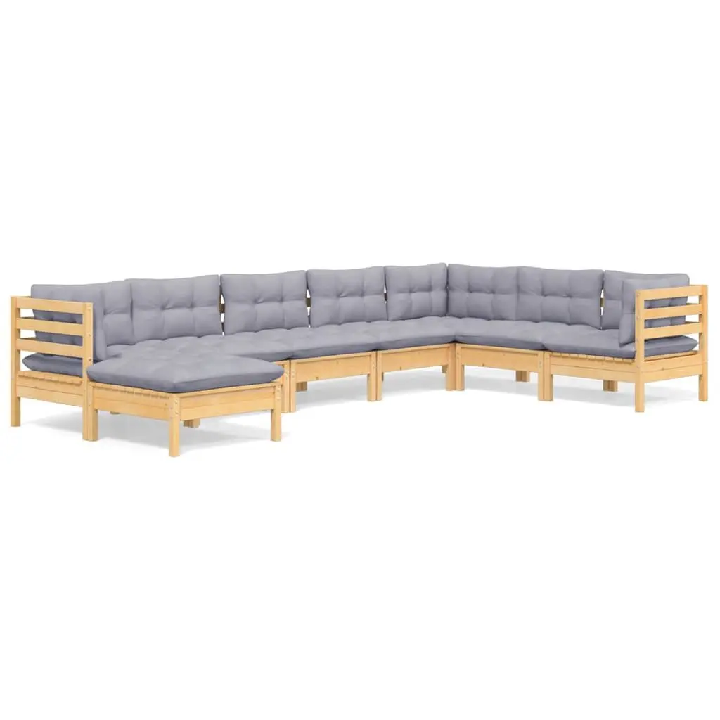 Garden Lounge Set 8 Piece Outdoor Furniture Patio Sofa Grey Cushions Pinewood