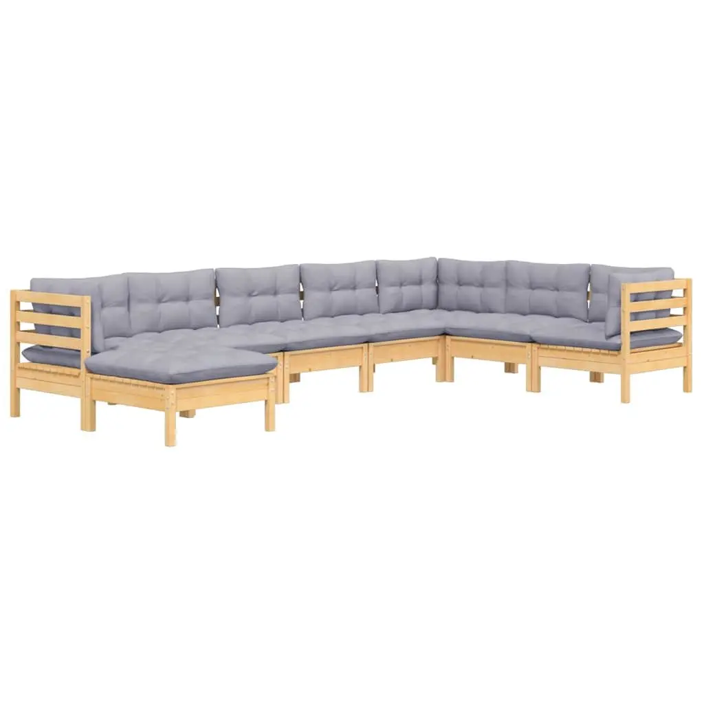 Garden Lounge Set 8 Piece Outdoor Furniture Patio Sofa Grey Cushions Pinewood