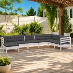 Garden Lounge Set 8 Piece Outdoor Patio Furniture with Cushions White Wood