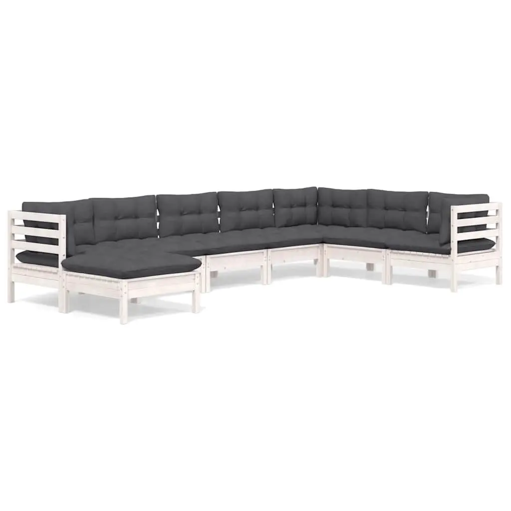 Garden Lounge Set 8 Piece Outdoor Patio Furniture with Cushions White Wood