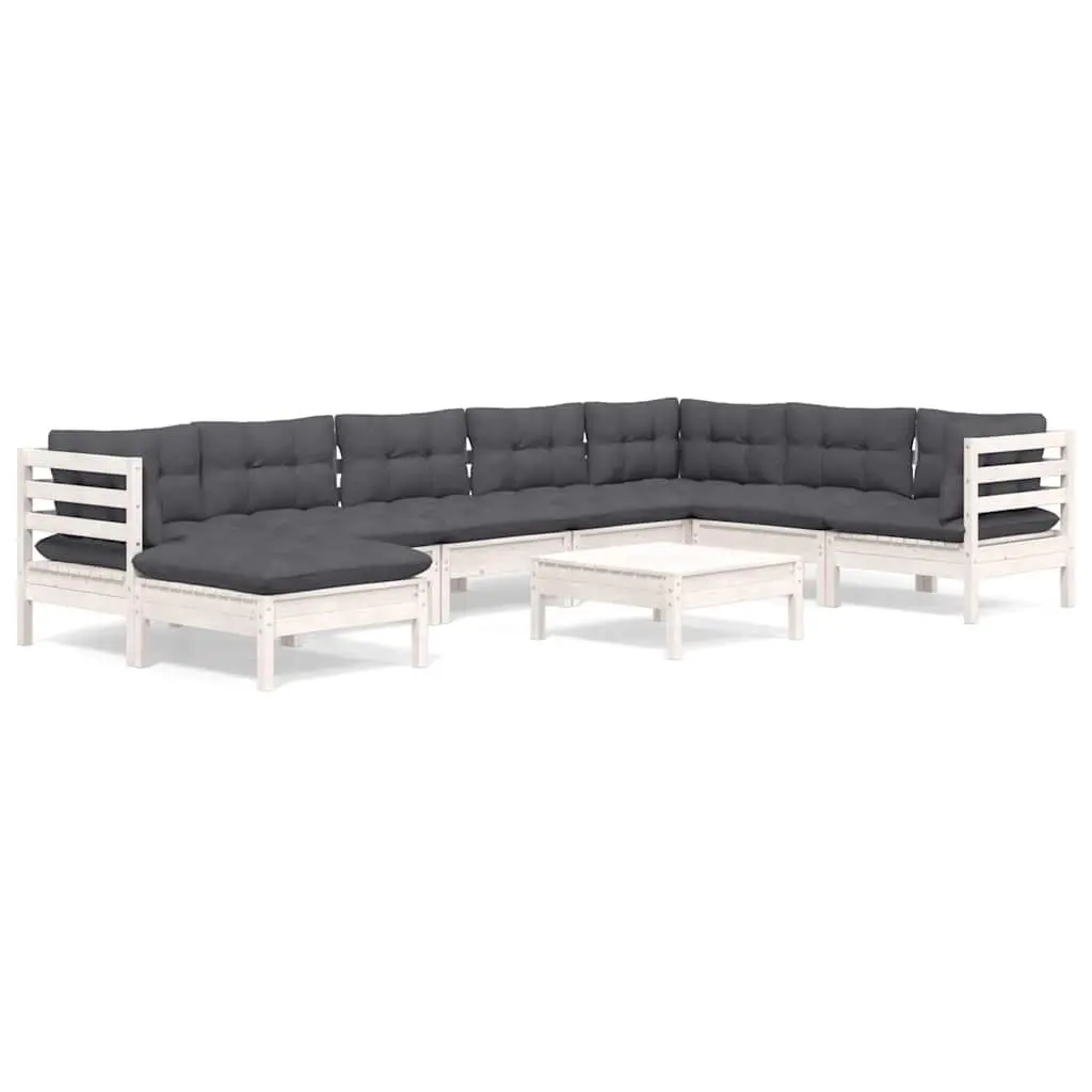 Garden Lounge Set White 9 Piece Solid Pinewood Outdoor Furniture with Cushions