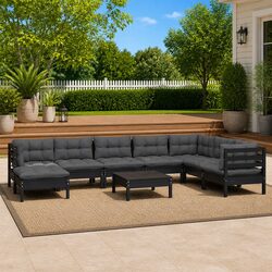 Garden Lounge Set 9 Piece Outdoor Patio Furniture Black Cushions Modular