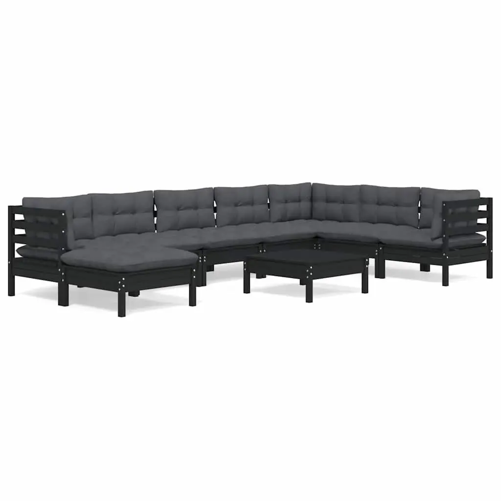 Garden Lounge Set 9 Piece Outdoor Patio Furniture Black Cushions Modular
