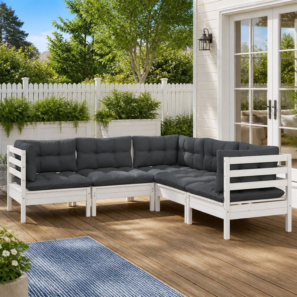 Garden Lounge Set White 5 Piece Outdoor Patio Furniture with Cushions Modular