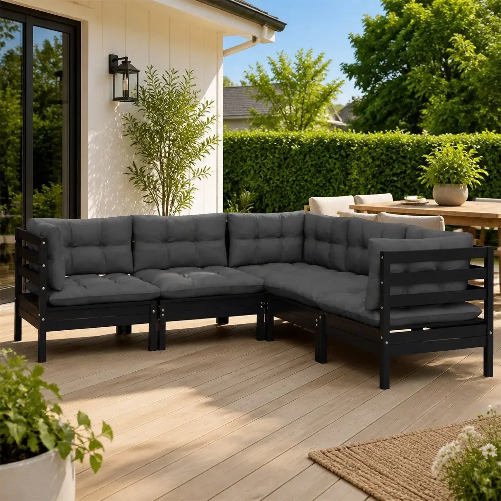 Garden Lounge Set 5 Piece Outdoor Patio Furniture Black with Cushions Modular