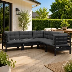 Garden Lounge Set 5 Piece Outdoor Patio Furniture Black with Cushions Modular