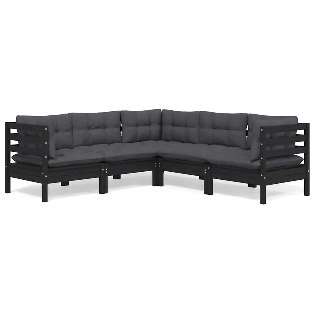 Garden Lounge Set 5 Piece Outdoor Patio Furniture Black with Cushions Modular