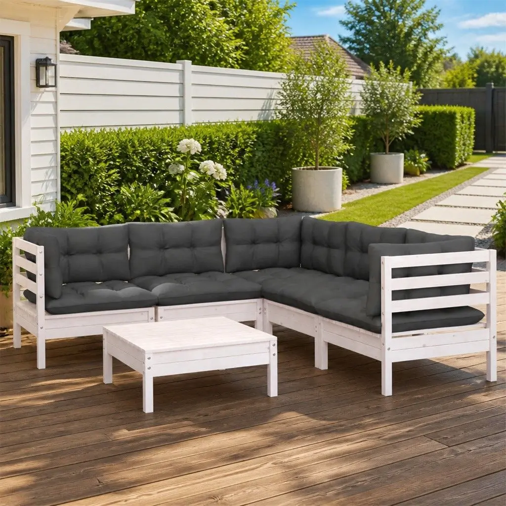 Garden Lounge Set 6 Piece Outdoor Patio Furniture White with Cushions Modular
