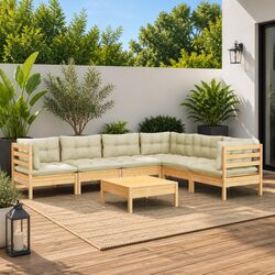 Compact 7 Piece Lounge Set with Cream Cushions