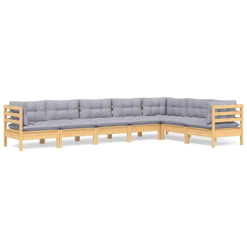 Garden Lounge Set 7 Piece Outdoor Patio Furniture Grey Cushions Pinewood Modular
