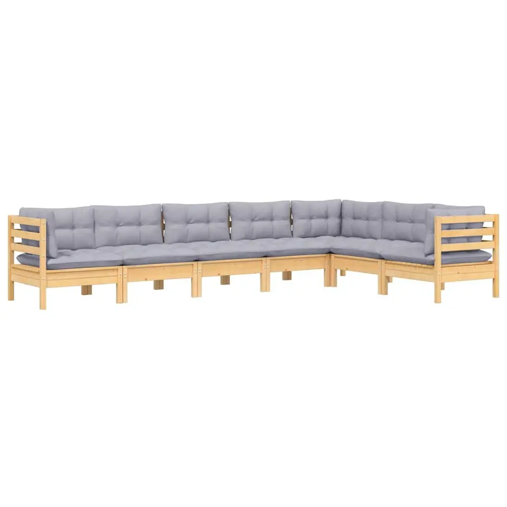 Garden Lounge Set 7 Piece Outdoor Patio Furniture Grey Cushions Pinewood Modular