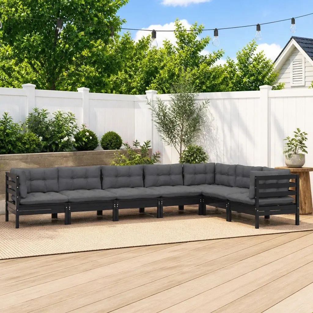 7 Piece Black Outdoor Lounge Set with Cushions