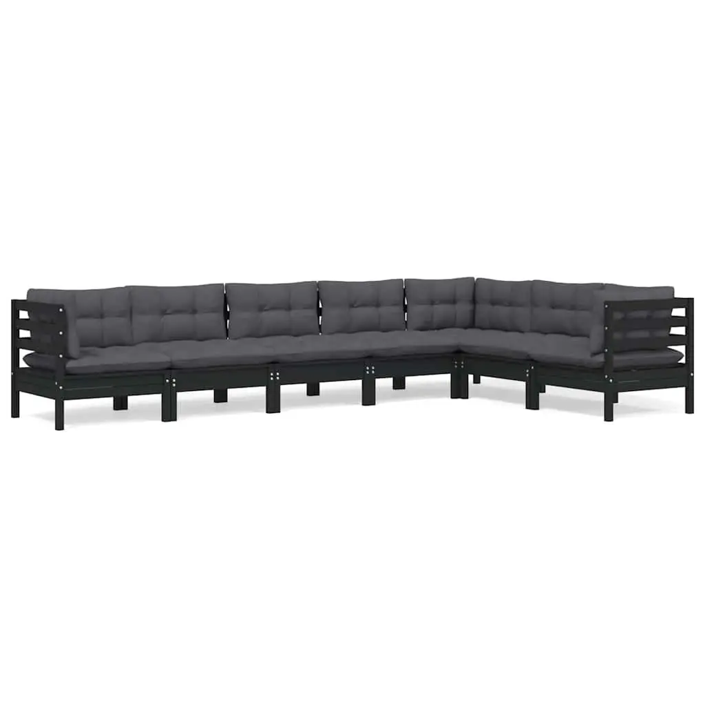 7 Piece Black Outdoor Lounge Set with Cushions
