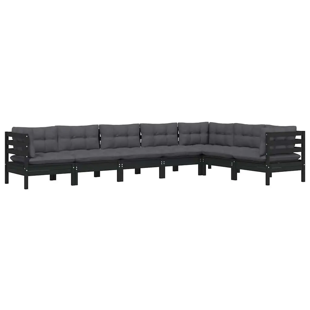 7 Piece Black Outdoor Lounge Set with Cushions