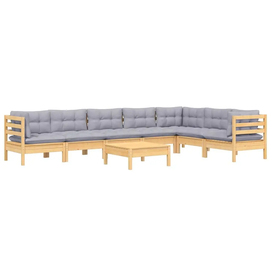 Garden Lounge Set 8 Piece Modular Patio Furniture with Grey Cushions Outdoor