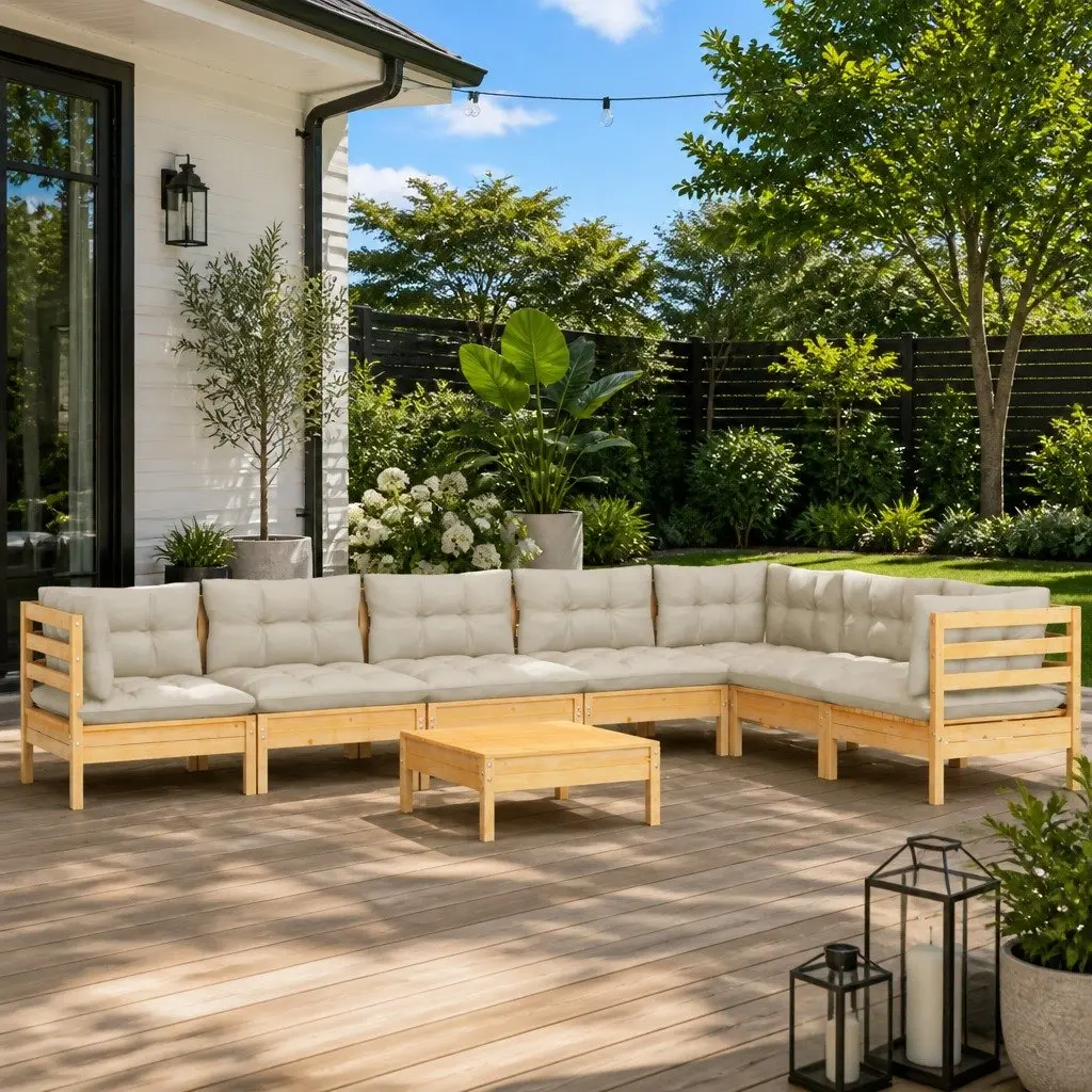 Garden Lounge Set 8 Piece Outdoor Patio Furniture Modular Cream Cushions