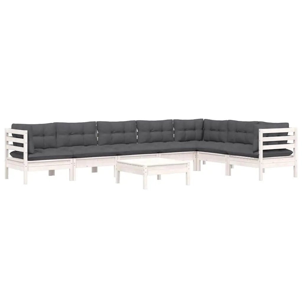 Garden Lounge Set White 8 Piece Outdoor Patio Furniture Modular with Cushions