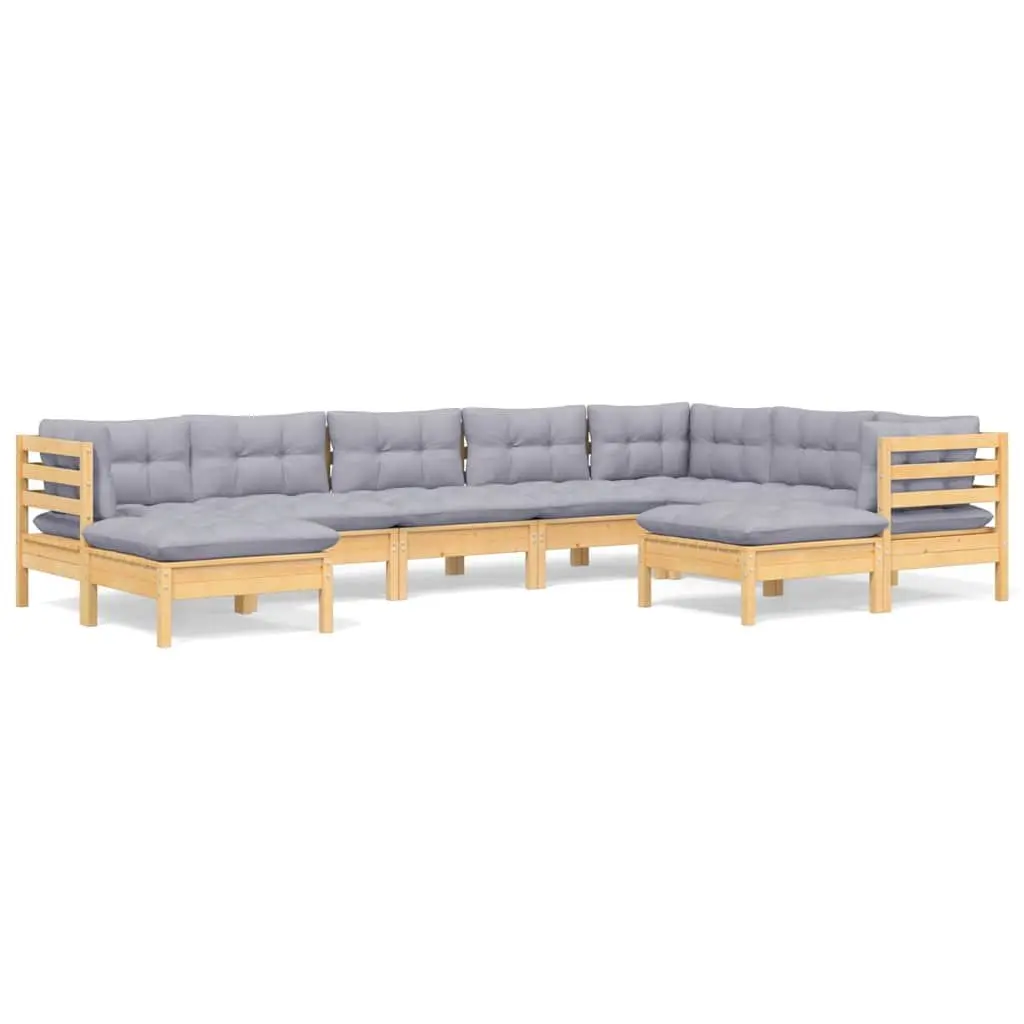 Garden Lounge Set 9 Piece Outdoor Patio Furniture with Grey Cushions Pinewood