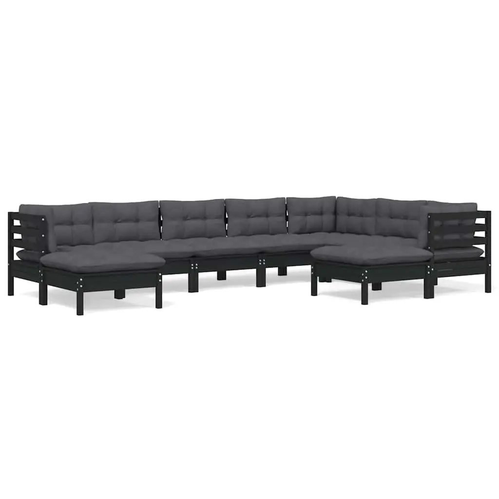 Garden Lounge Set 9 Piece Outdoor Patio Furniture with Cushions Black Pinewood