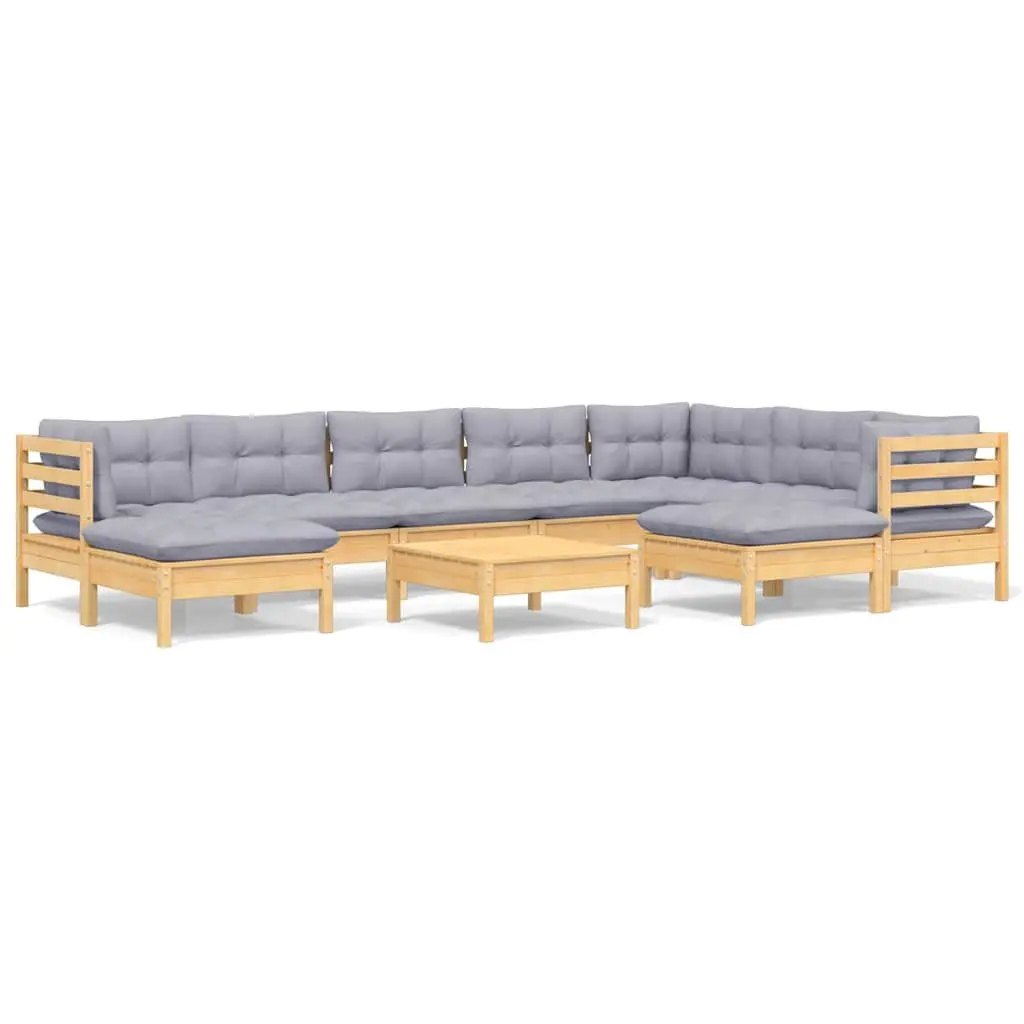 Garden Lounge Set 10 Piece Outdoor Patio Furniture Grey Cushions Pinewood